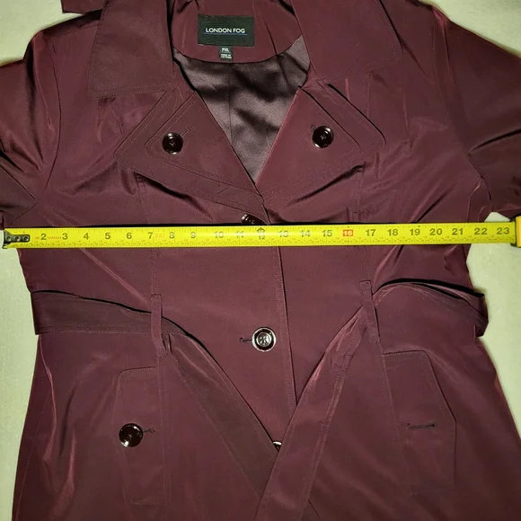 London Fog Eggplant Purple Trench Coat With Belt Tie And Removable Hood - Picture 7 of 12